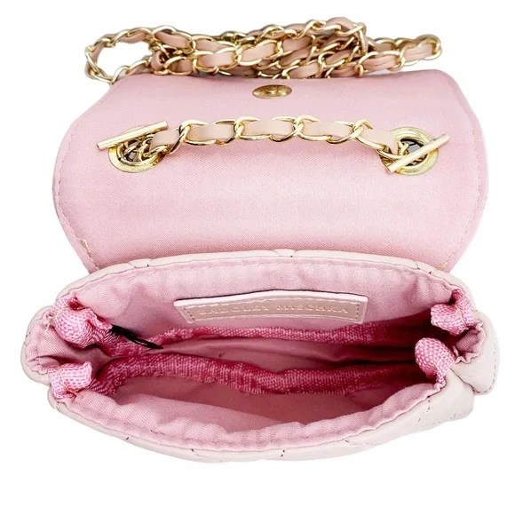 New Badgley Mischka Blush Quilted Mini Bag with Gold Chain - Picture 3 of 4